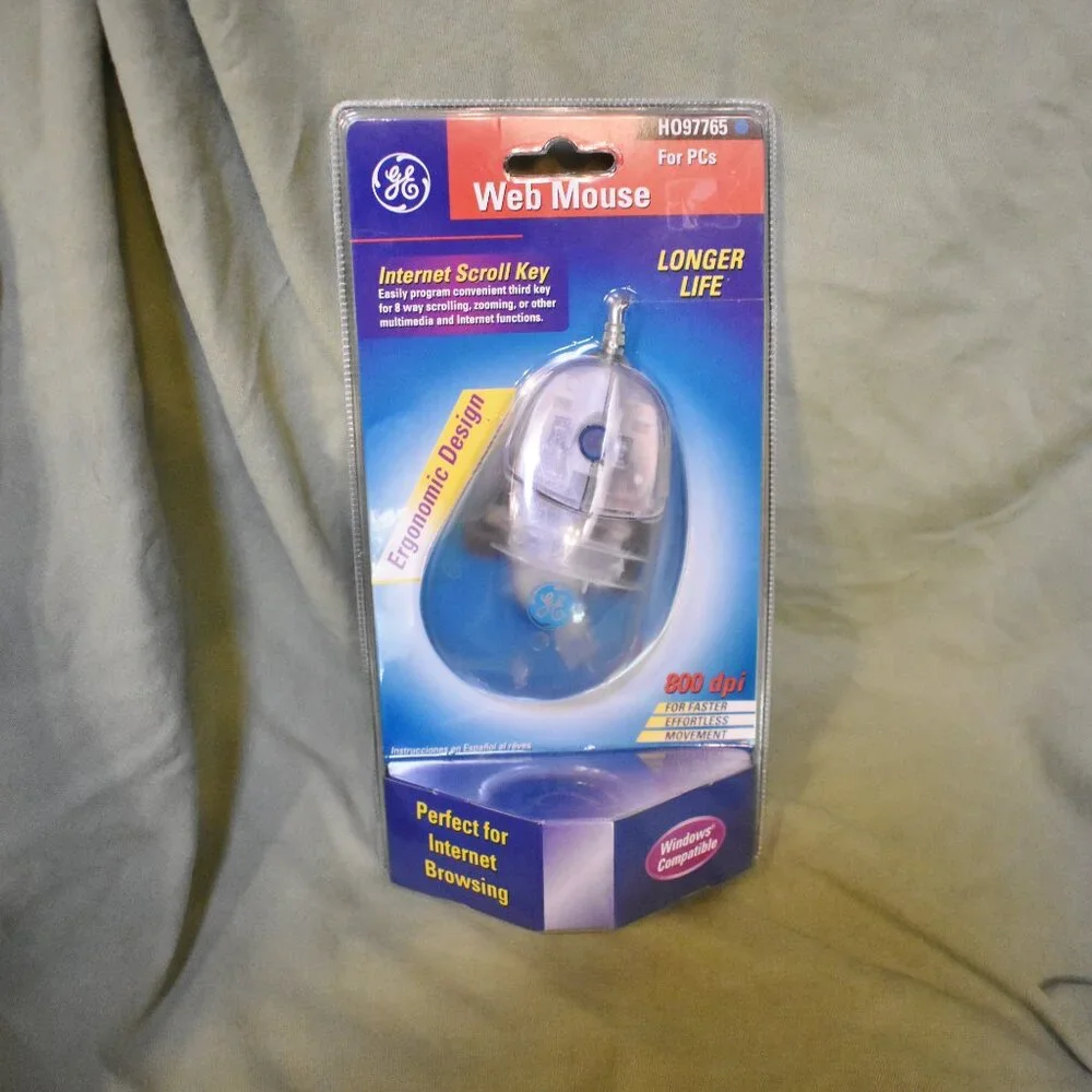 GE Web Mouse Clear Ergonomic 800 DPI Track Ball Mouse H097765 New Sealed